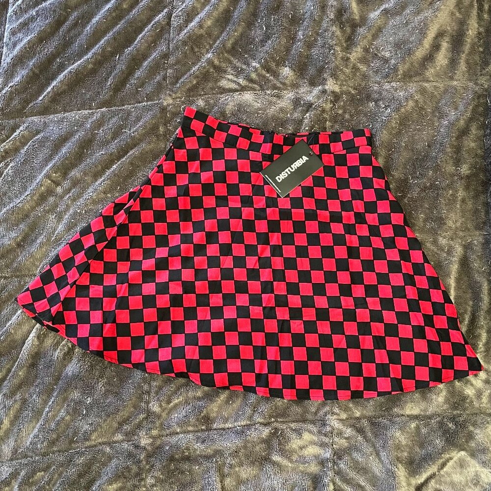 NWT Disturbia Red & Black Checked Arcade Mini Skater Skirt